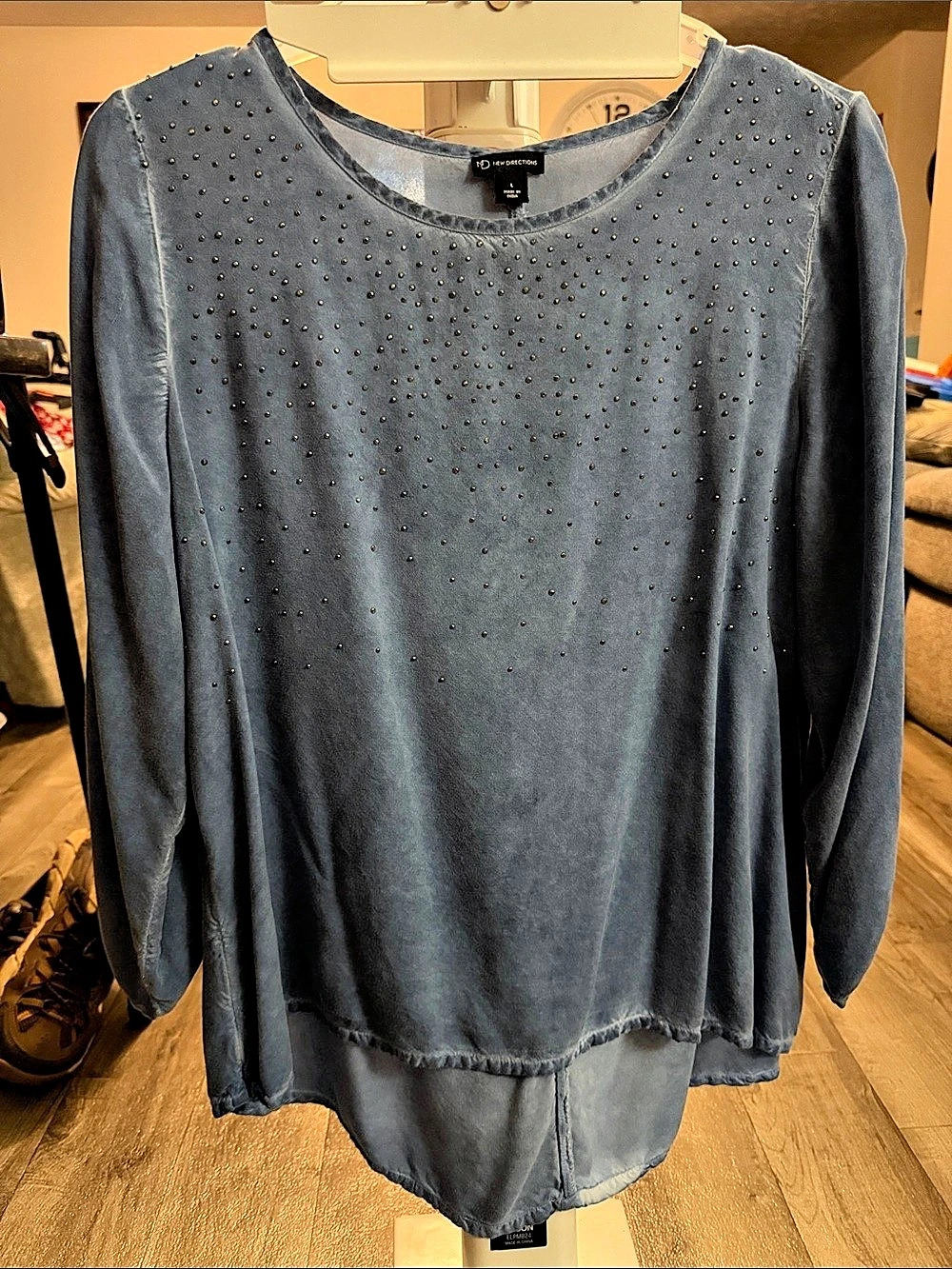 New Directions Studded Long Sleeve Blouse in Blue